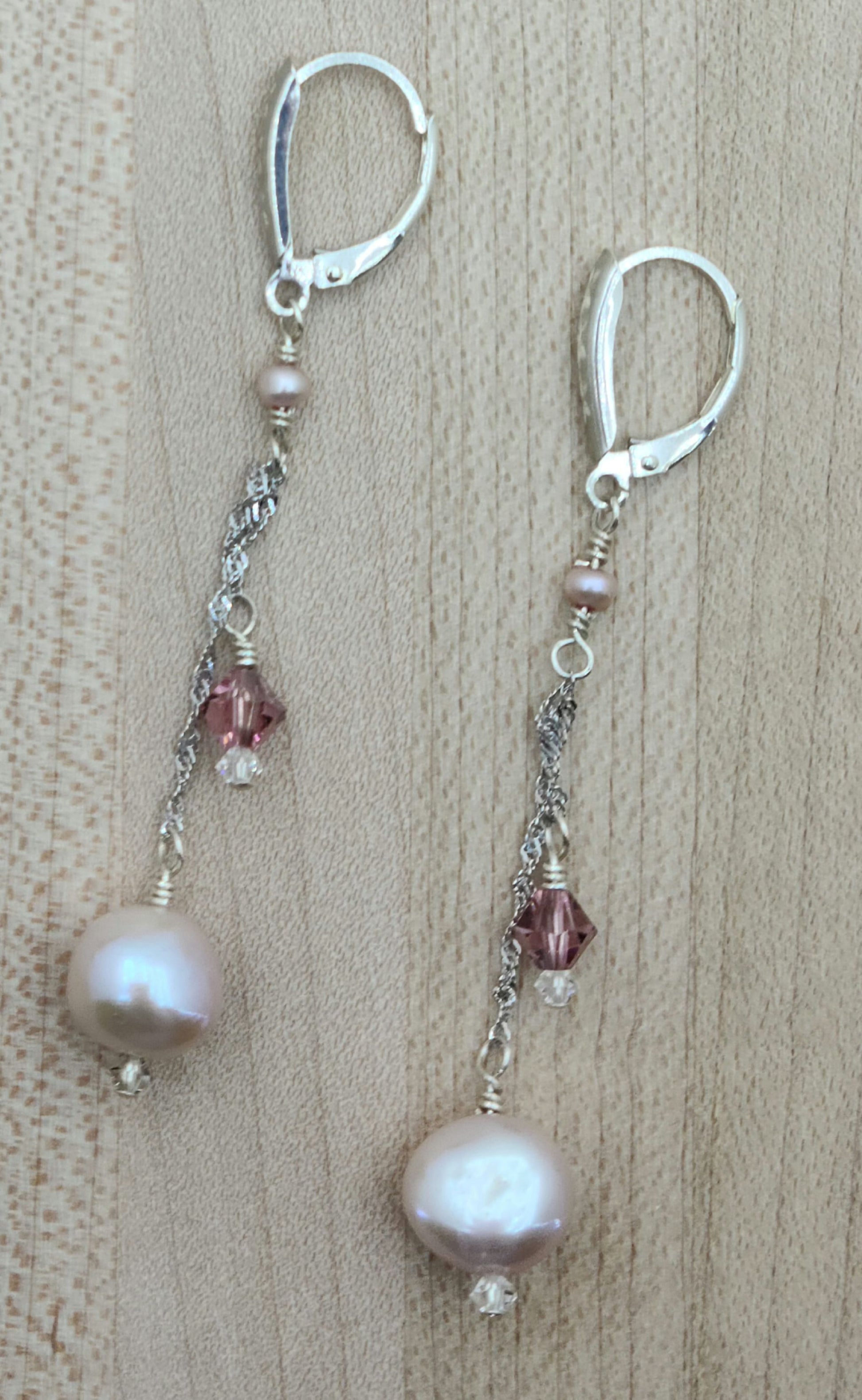 lavender nugget pearls & crystal  dangle earrings