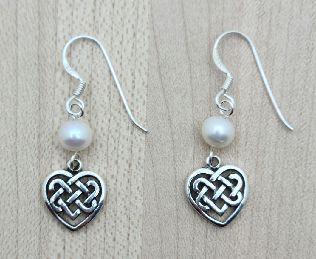 freshwater pearls & sterling silver Celtic heart earrings