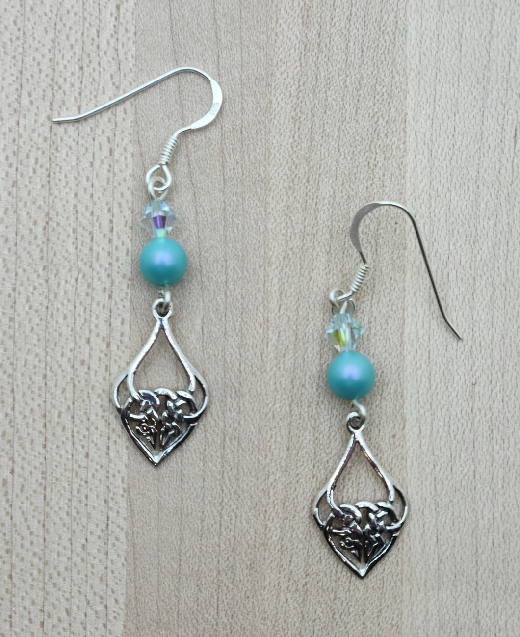 Iridescent Turquoise Celtic Heart Earrings