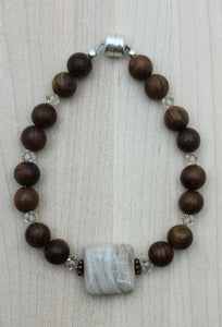 Wood Opalite, Rosewood & crystal Bracelet with magnetic closure
