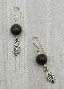 Chocolate brown zebra jasper pairs perfectly with tiny Zola Elements teardrops of cream & gold plate & tiny cream crystal pearls! 1 7/8" gold fill fish hook earrings