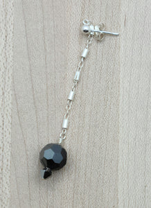 Cartilage earrings are popular, &this one dangles to create a lot of interest! The "almost black" will compliment many outfits. Dark chrome & hematite colored crystals & fancy sterling silver chain
