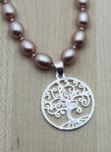 sterling silver Tree of Life on Pink Freshwater Pearls Necklace
