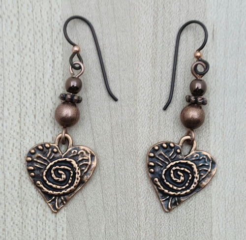 Copper Heart Earrings