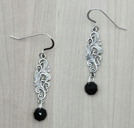 Scroll & Black Earrings