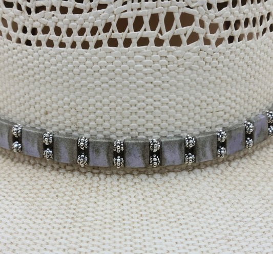 hatband - Lilac & grey/brown travertine agate is set off by small decorative silver pewter beads!
