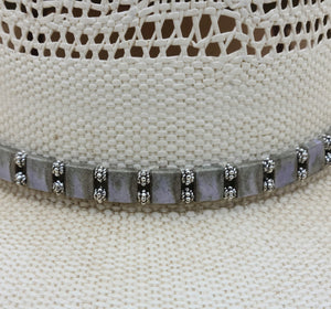 hatband - Lilac & grey/brown travertine agate is set off by small decorative silver pewter beads!