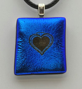 Heart on Teal Dichroic Fused Glass Pendant