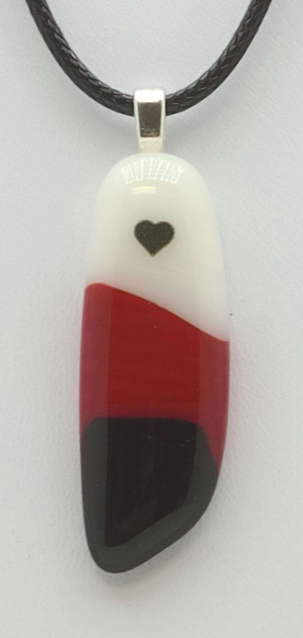Black Red White with Heart Fused Glass Pendant