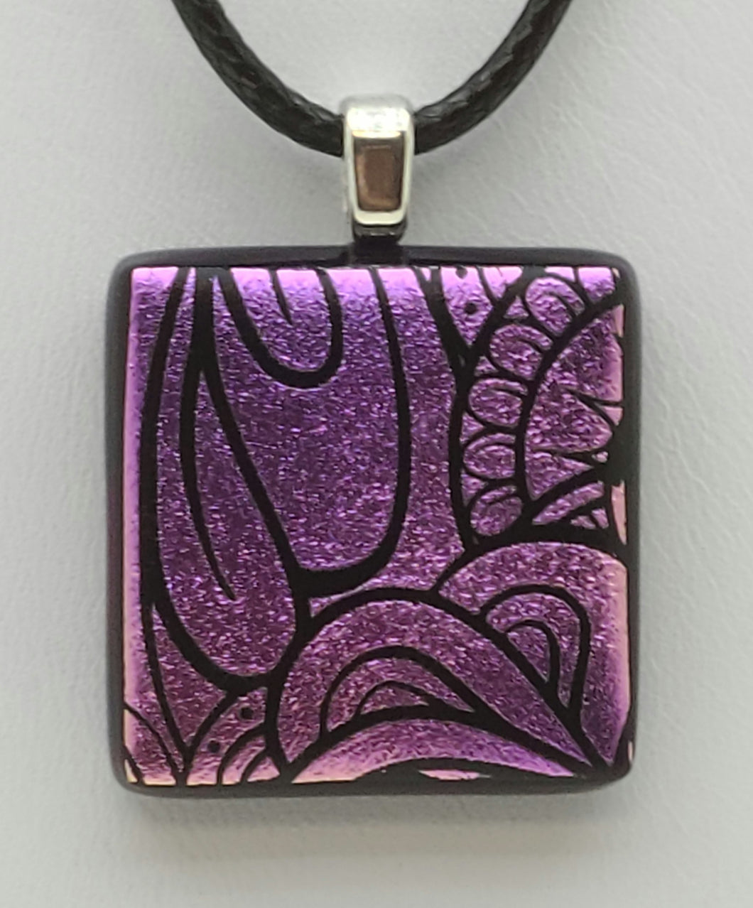 Dichroic Lilac Square Fused Glass Pendant