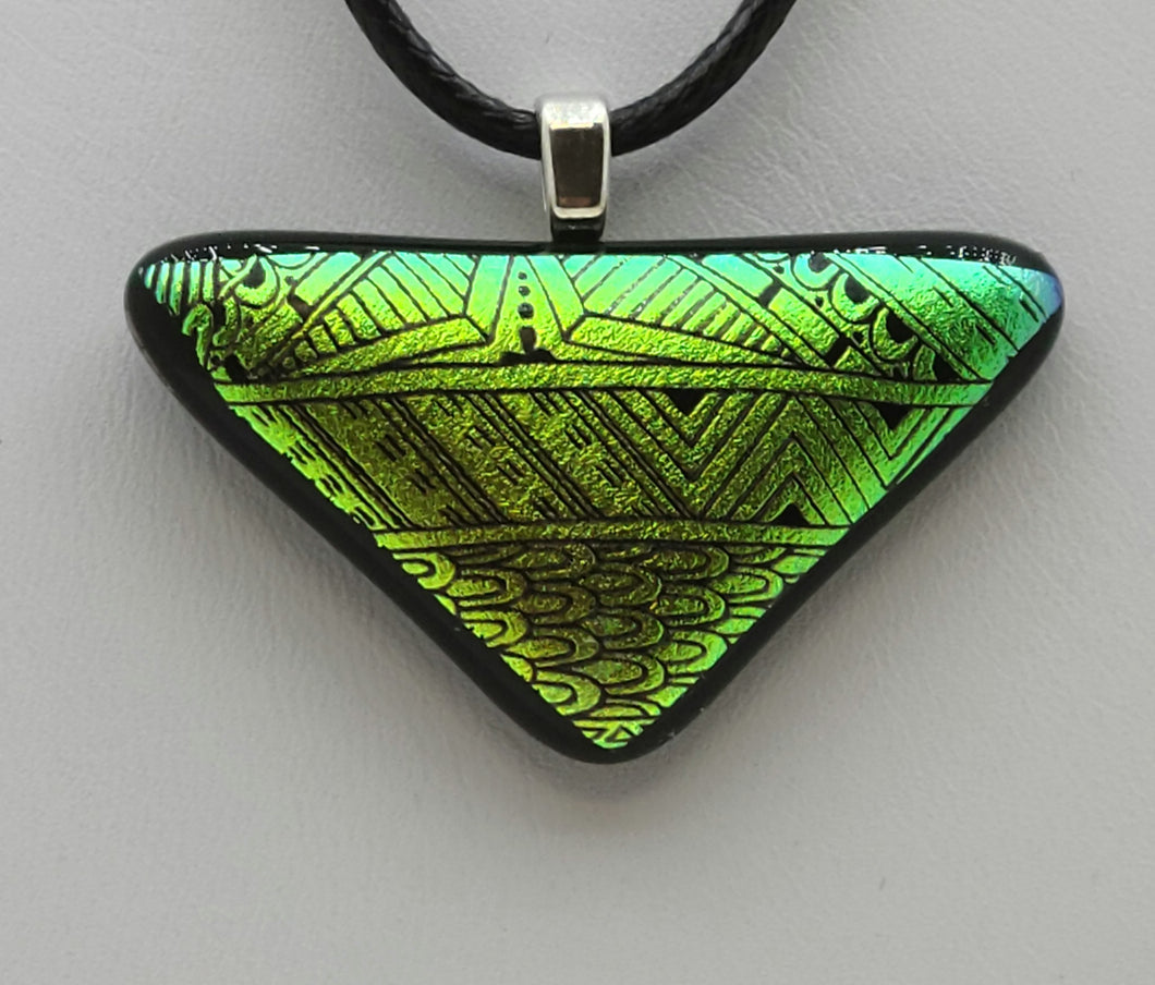Golden Green Dichroic Fused Glass Pendant