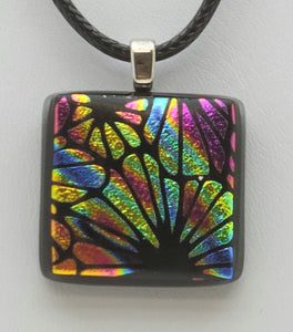 Bright Flowers Fused Dichroic Glass Pendant