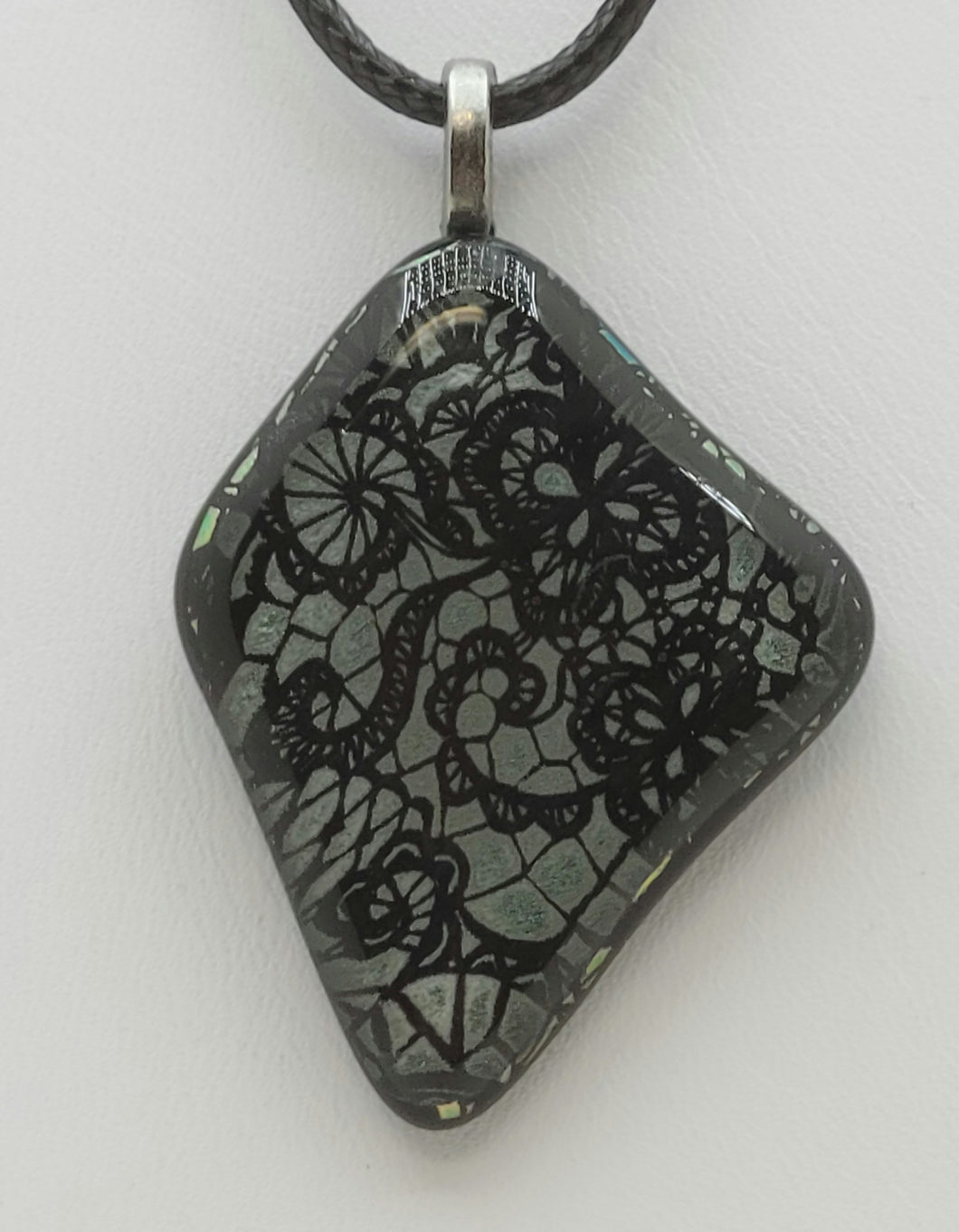 Black Lace Dichroic Fused Glass Pendant