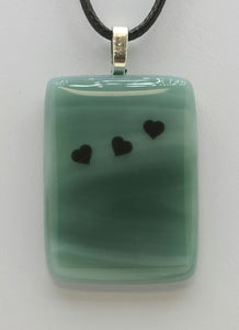 Dancing Hearts on Jade Green Fused Glass Pendant