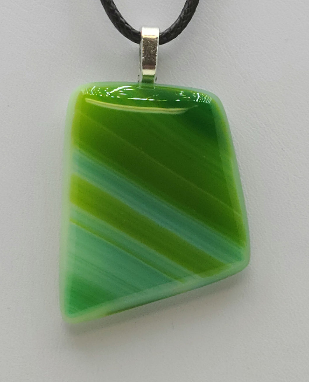 Green Diagonal Streaks Fused Glass Pendant