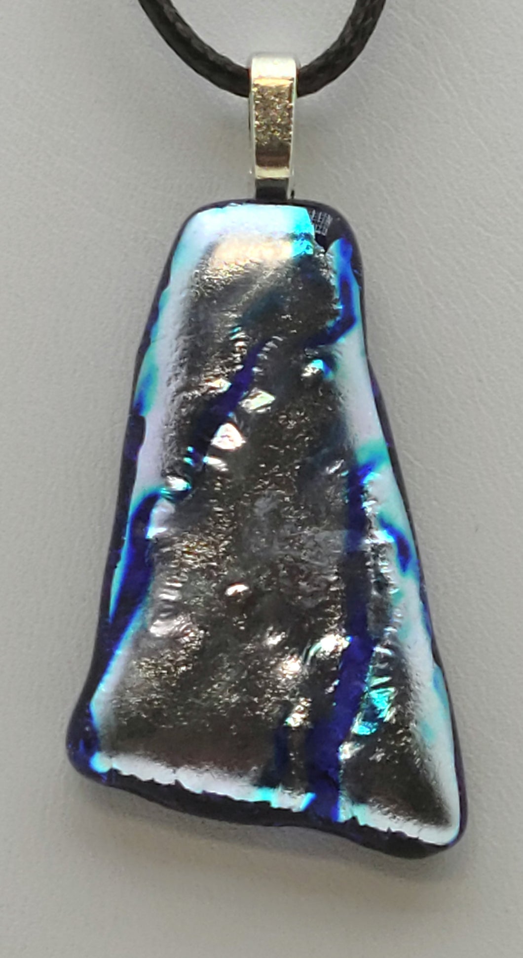 Silver/Blue Ripple Dichroic Fused Glass Pendant