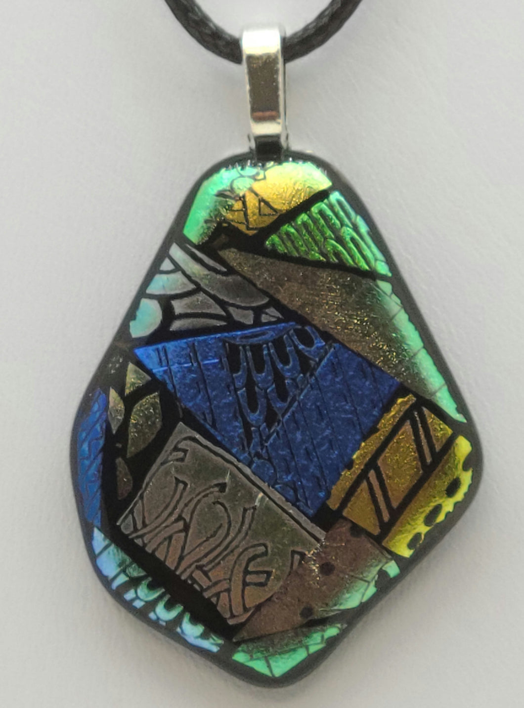 Blue Center Patches Dichroic Fused Glass Pendant