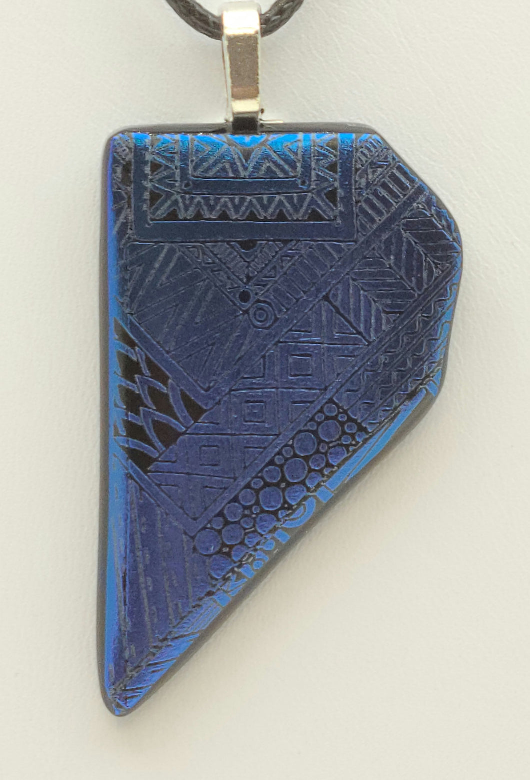 Blue/Purple Geometrics Etched Dichroic Fused Glass Pendant