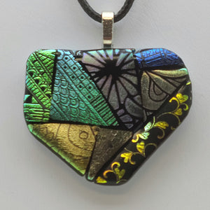 Crazy Patches Etched Dichroic Fused Glass Pendant