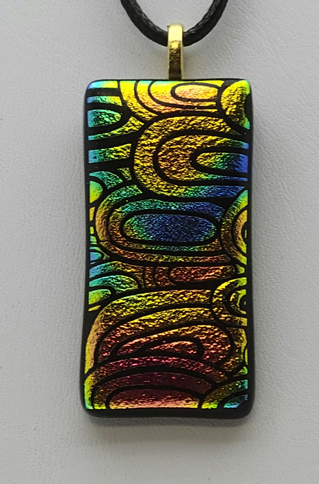 Bright Ovals Etched Dichroic Fused Glass Pendant