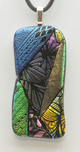 Crazy Quilt Etched Dichroic Fused Glass Pendant
