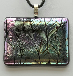 Subtle Feathers Etched Dichroic Fused Glass Pendant