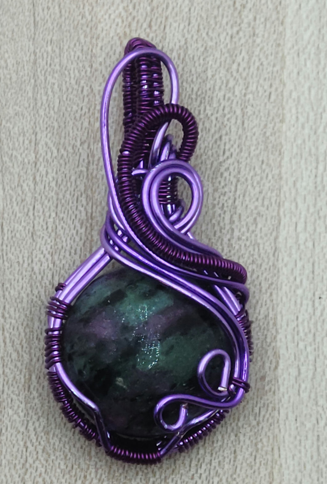 Woven Wire Ruby Zoisite Pendant