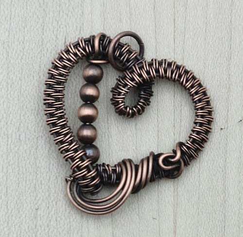 Woven Wire Copper Heart w/Beads