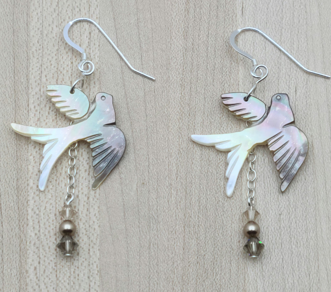 Shell Dove & crystal Earrings