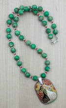 This totally fun black & white cat pair pendant (Golem Studio) goes perfectly with lovely sea green impression jasper.