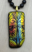 Tribal style etched dichroic fused glass pendant
