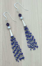 Blue dotted stainless steel tassel earrings