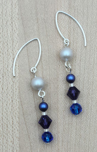 blue, purple, & silver dangle earrings