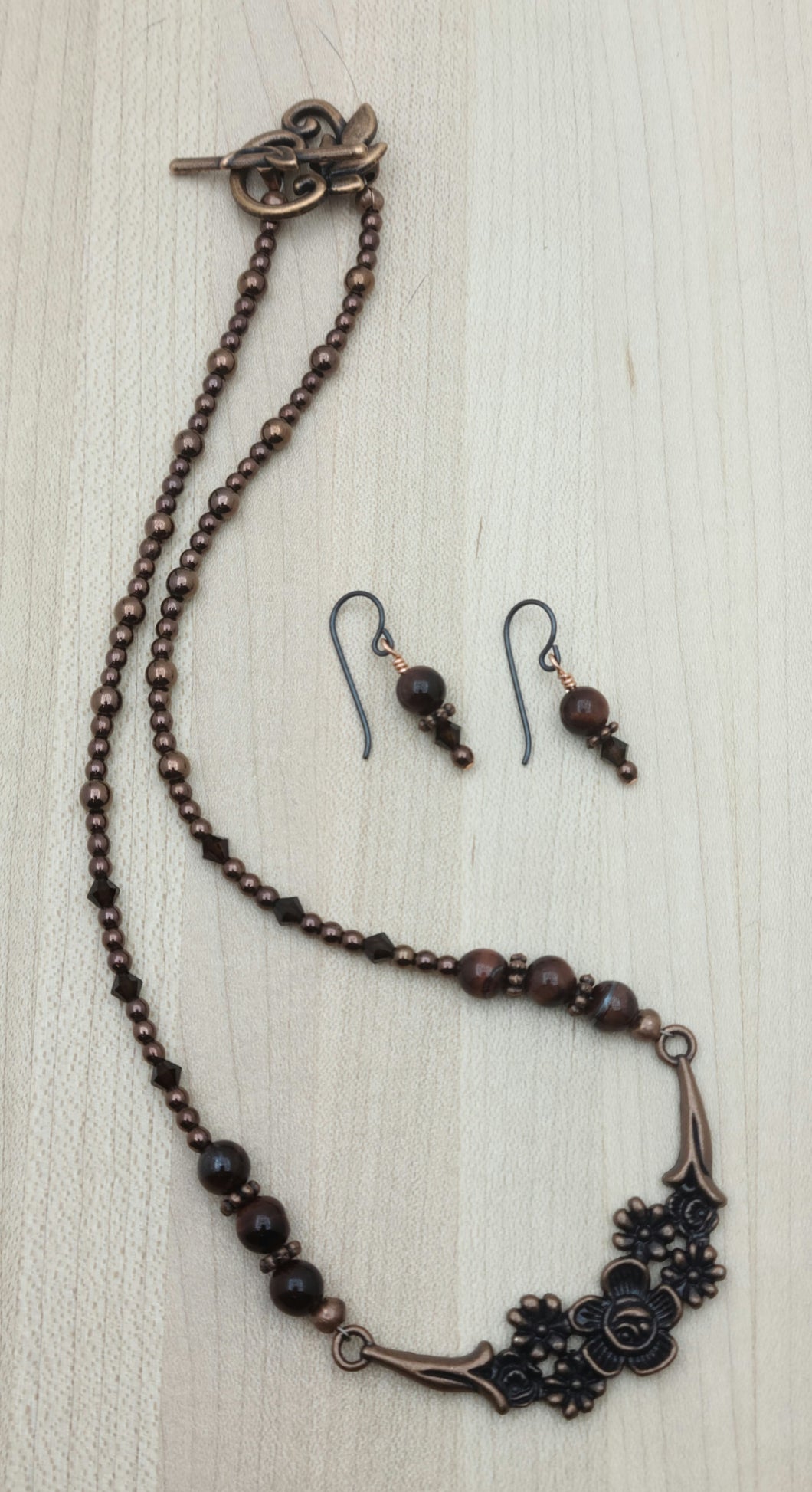 Antique Copper Flowers Necklace & Earrings