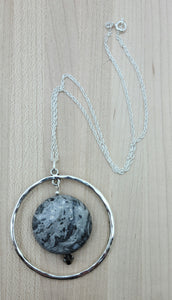 Stormy Agate & pewter Necklace 