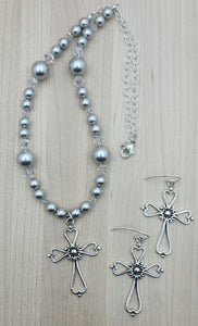 Silver Cross & Crystal Necklace & Earrings Rich text editor