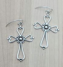 Sterling silver fancy cross earrings