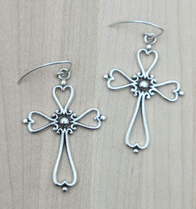 Sterling silver fancy cross earrings