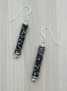 silvery night rock tube crystal earrings.
