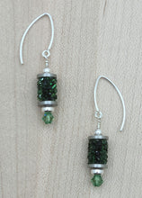 Erinite green crystal rock tube earrings with sterling silver fish hooks