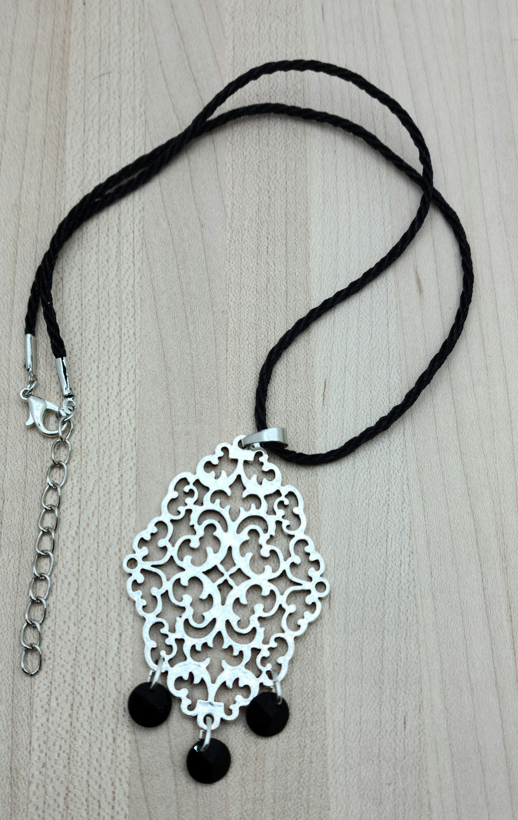 Lacey Pewter & Black Crystal Necklace
