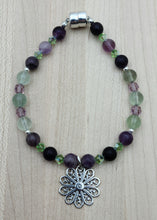 Such a lovely combination of colors in this rainbow flourite jewelry - purple, lavender, light green & crystals add a bit of sparkle in this bracelet with magnetic clasp.