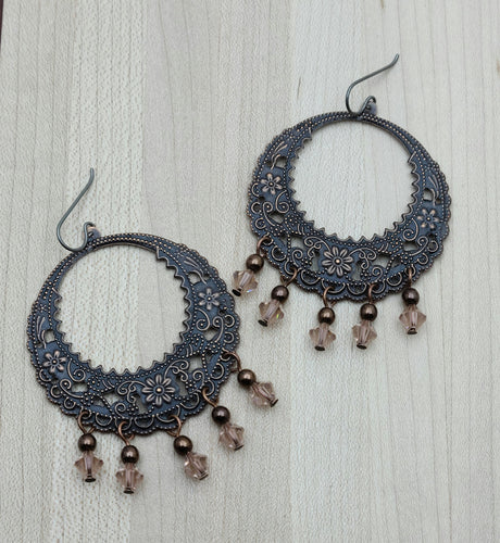 Copper & Rose Crystal Chandelier Earrings