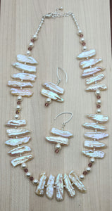 lustrous biwa freshwater pearl & rose crystal necklace & earrings.