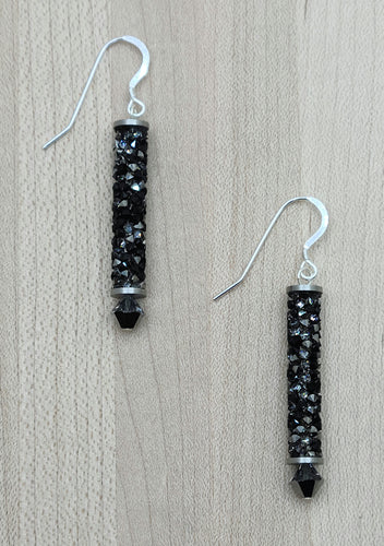Metallic Black & Silver Rock Tube Earrings