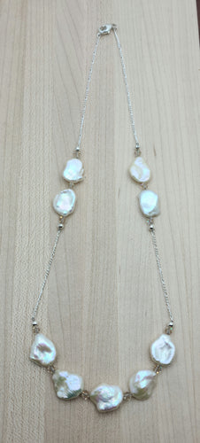 white Cornflake Keshi & Crystal Necklace