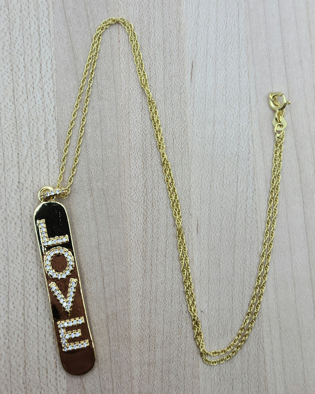 Gold & Pave LOVE Pendant Tag Necklace