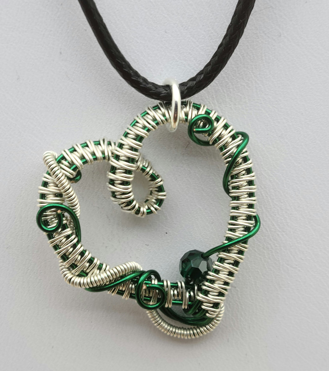 Woven Wire Silver & Green Heart