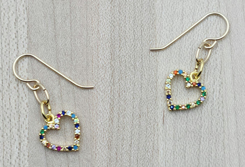 Multi-Color CZ Heart Earrings set in gold fill