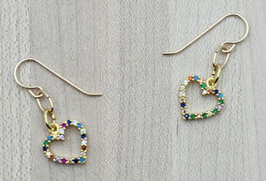 Multi-Color CZ Heart Earrings set in gold fill
